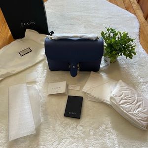 Beautiful gift Blue Gucci handbag calf skin pebbled leather interlocking GG
